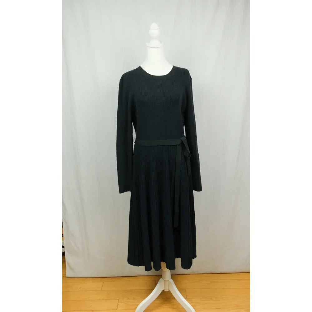 Boden Pleated Knit Dress Navy Size 16-18 Workwear Casual Elegant - Picture 1 of 11